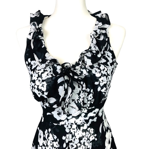 WHBM Floral Print Ruffled Halter Dress-black, white - Picture 3 of 9